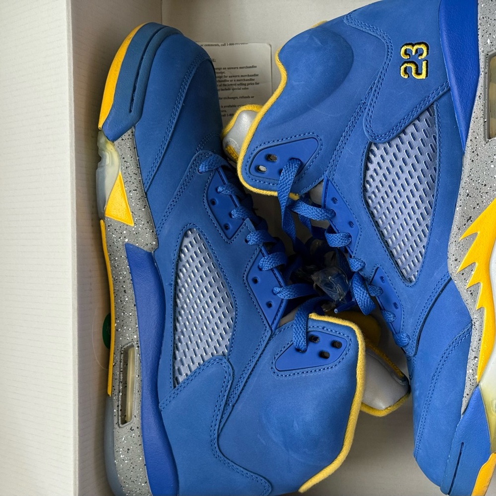 Air Jordan Retro 5 Blue and Yellow Sneakers